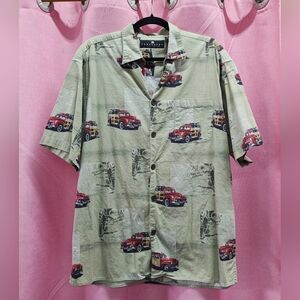 Consensus Green Woodies Car Hawaiian Button Up Sz Lrg